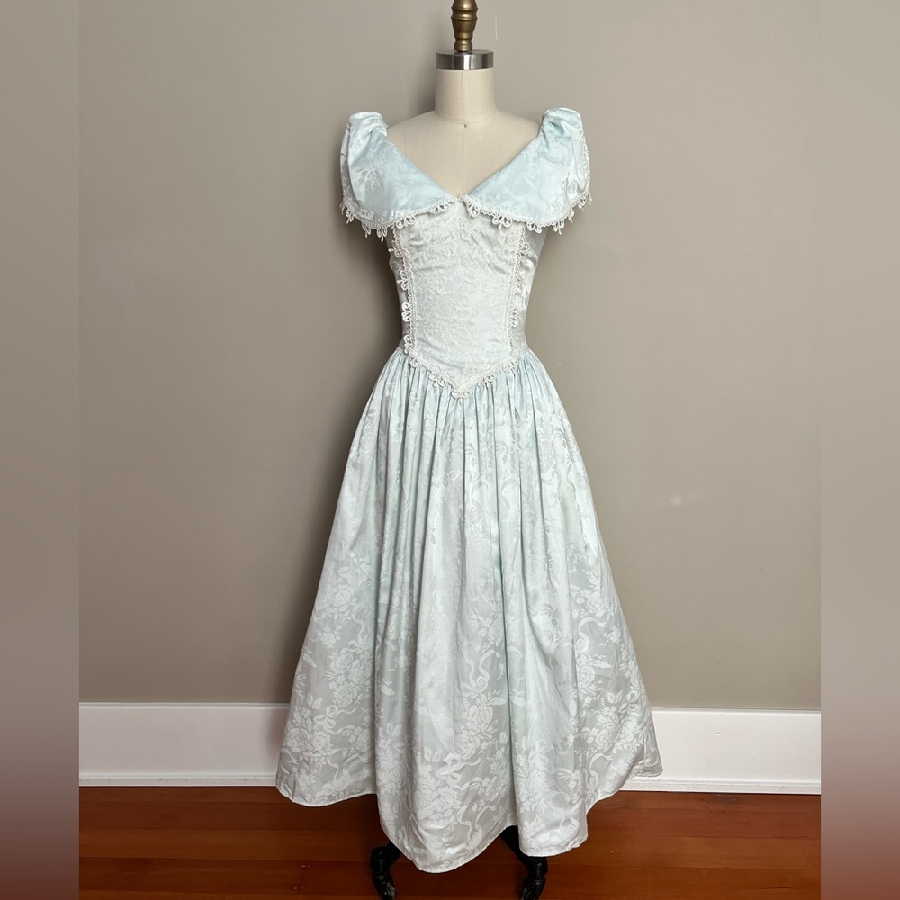 Vintage Scott McClintock (Gunne Sax) Jacquard Mint Green Prom/Bridesmaid Dress